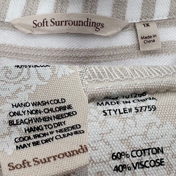 Soft Surroundings Striped Long Sleeve Button Abstract Hem Long Line Top Size 1X - Picture 11 of 16